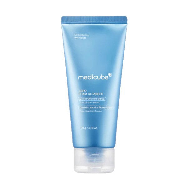 Blue tube of Medicube Zero Foam Cleanser on a white background