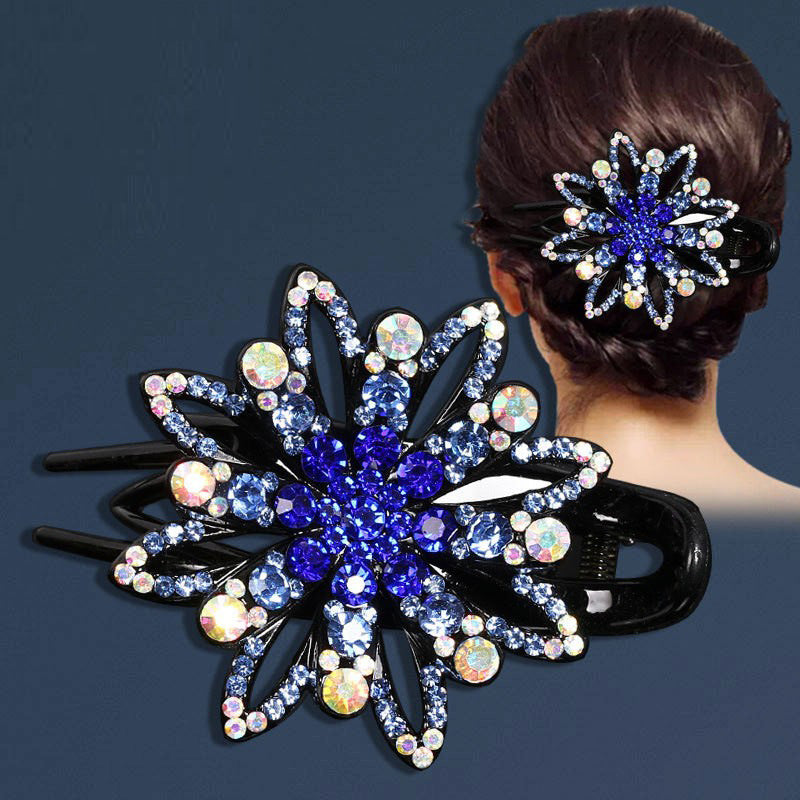 Decorative hair clips with gemstones on a dark background
