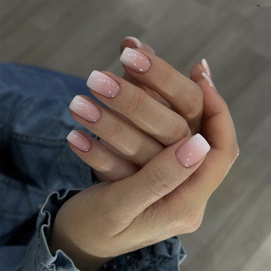 Short Pink White Gradient Wearable Nail Patches